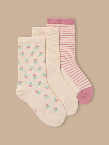 Fille-Lot de 3 paires de chaussettes fleurs