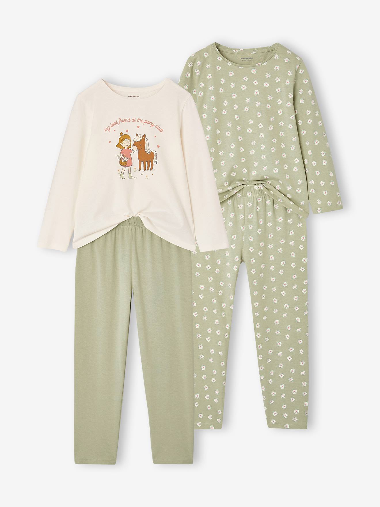 Lot 2 pyjamas fille vert sauge