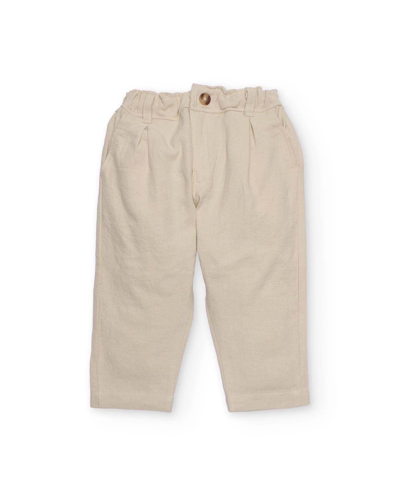 Pantalon Garçon En Tissu Uni Avec Taille Élastique Beige