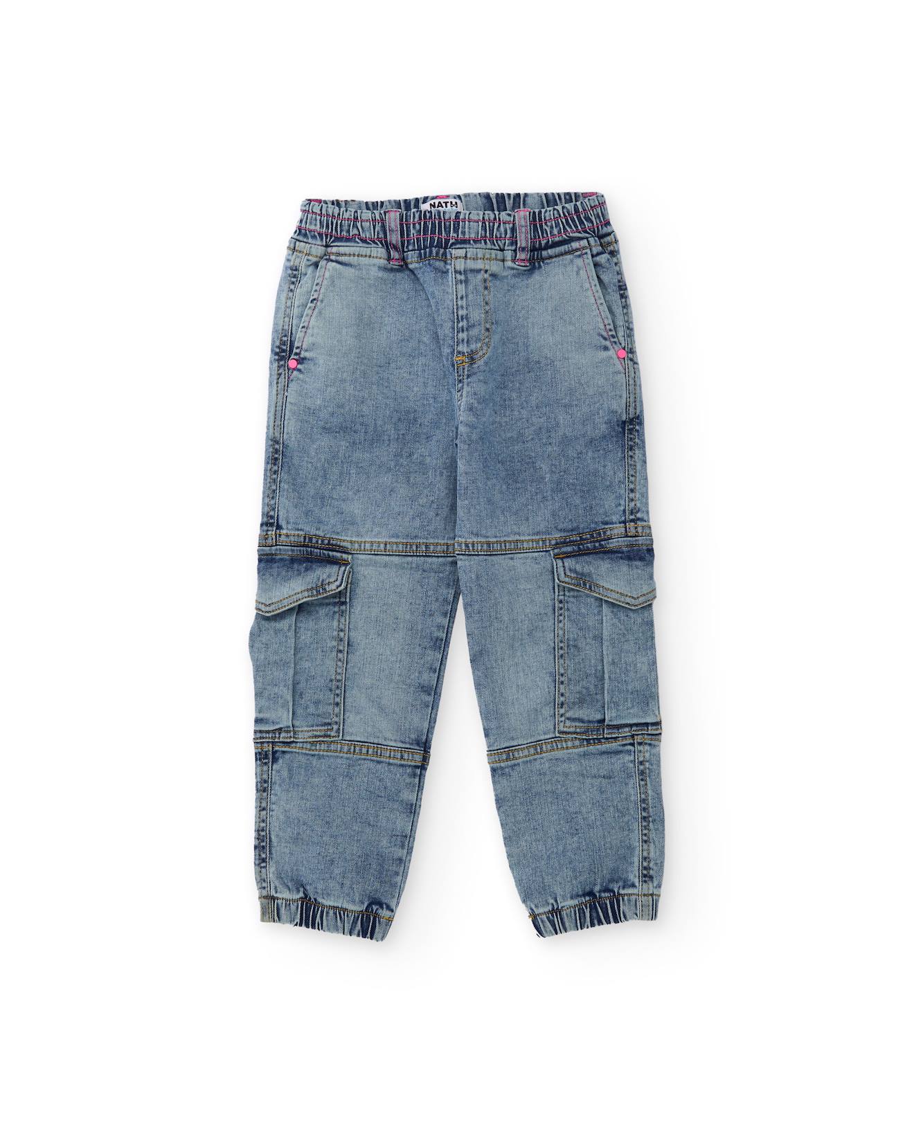 Pantalon Fille En Toile Et Denim, Design Cargo Bleu