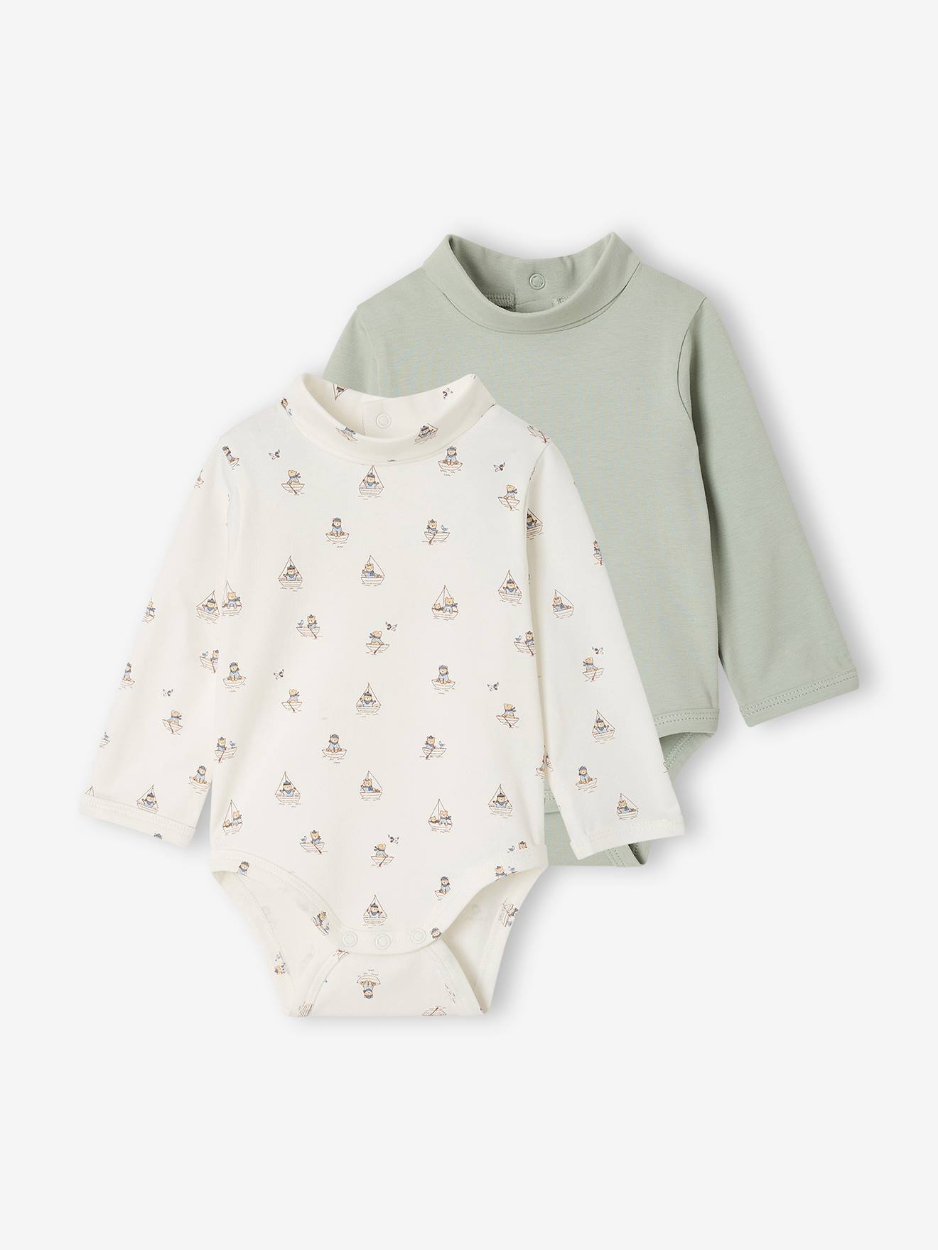 Lot de 2 bodies col roulé bébé garçon écru