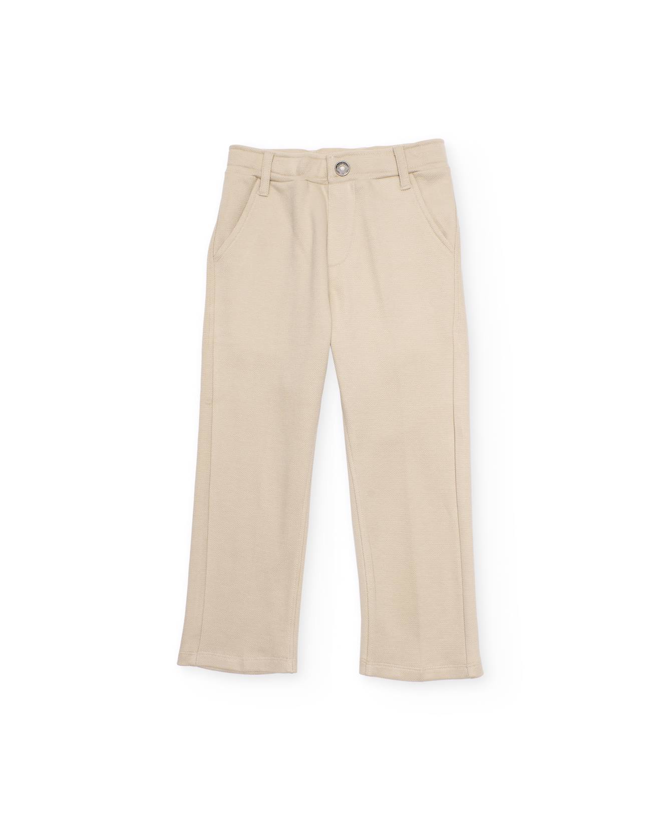 Pantalon Garçon En Maille Coupe Droite Beige