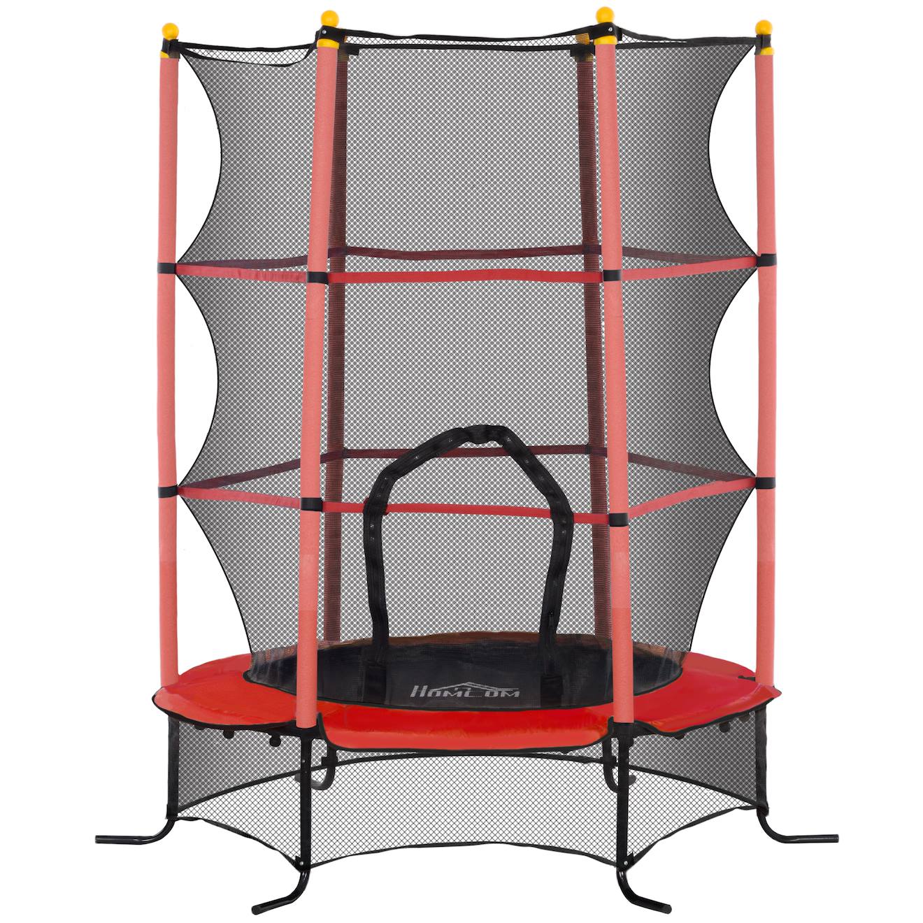 Trampoline De Jardin Enfants Ø 1,63 X 1,90h M Filet De Sécurité Porte Zipée Couvre-ressorts 6 Poteaux Rembourrés Inclus Rouge