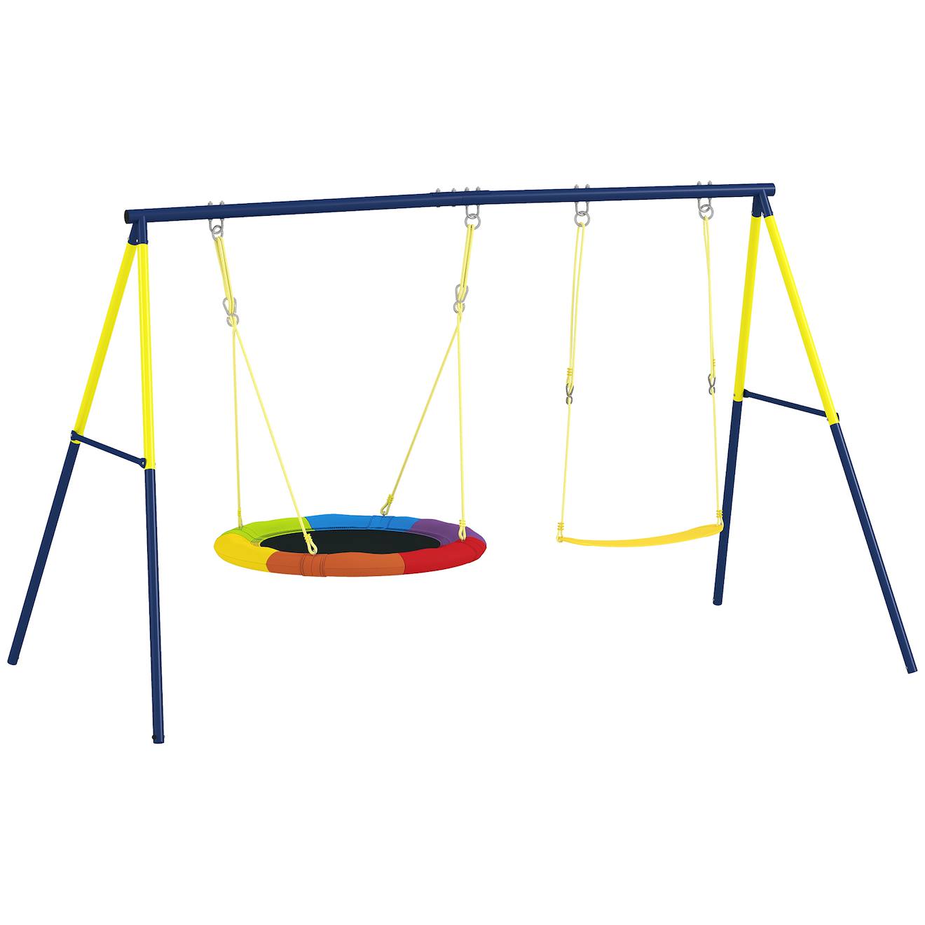 Balançoire Portique Pour Enfant 3 À 8 Ans Cadre Acier Bleu