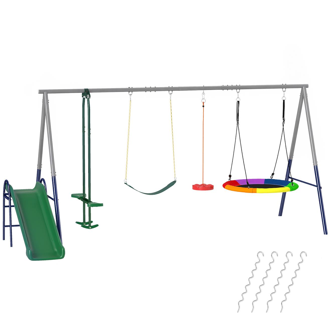 Balançoire Aire De Jeux 4+1 Agrès Acier Gris