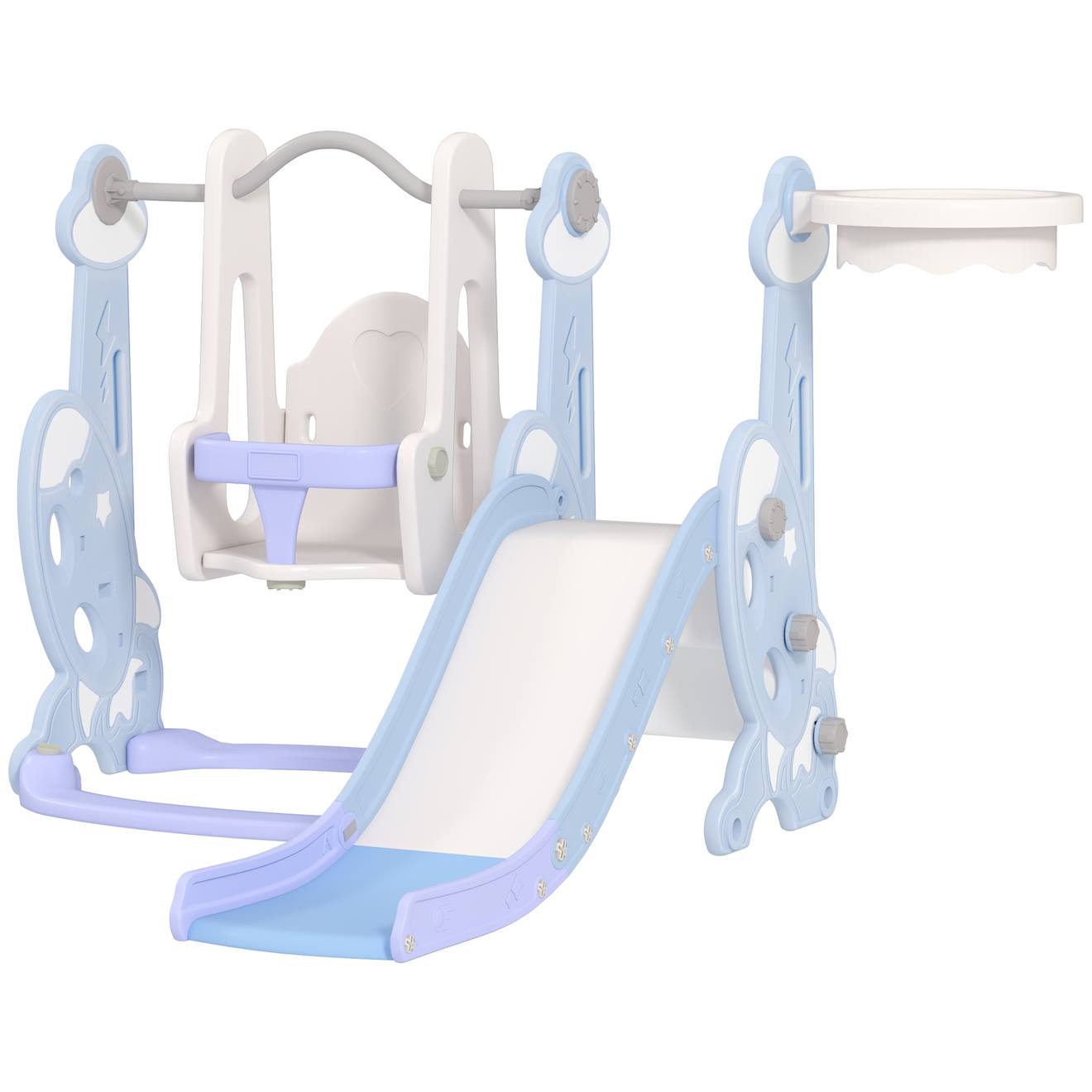 Toboggan Balançoire Panier Basket Enfant 3 En 1 Design Fusée Hdpe Bleu