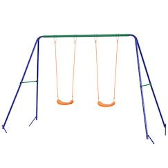 Jouet-Jeux de plein air-Balançoire 2 agrès portique avec 2 balançoires dim. 2,69l x 1,6l x 1,8h m métal époxy anticorrosion