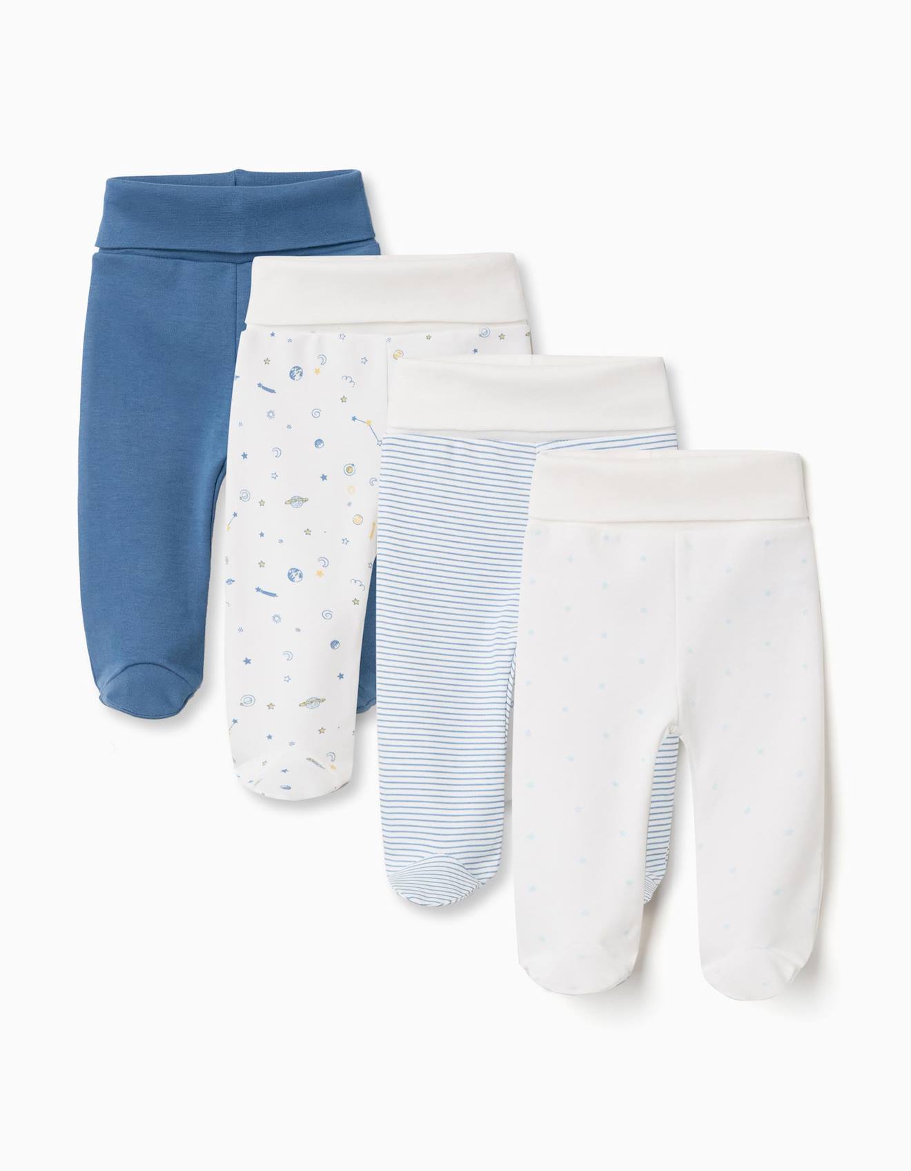 4 Pantalons Avec Pieds En Coton Unis/imprimés Multicolore
