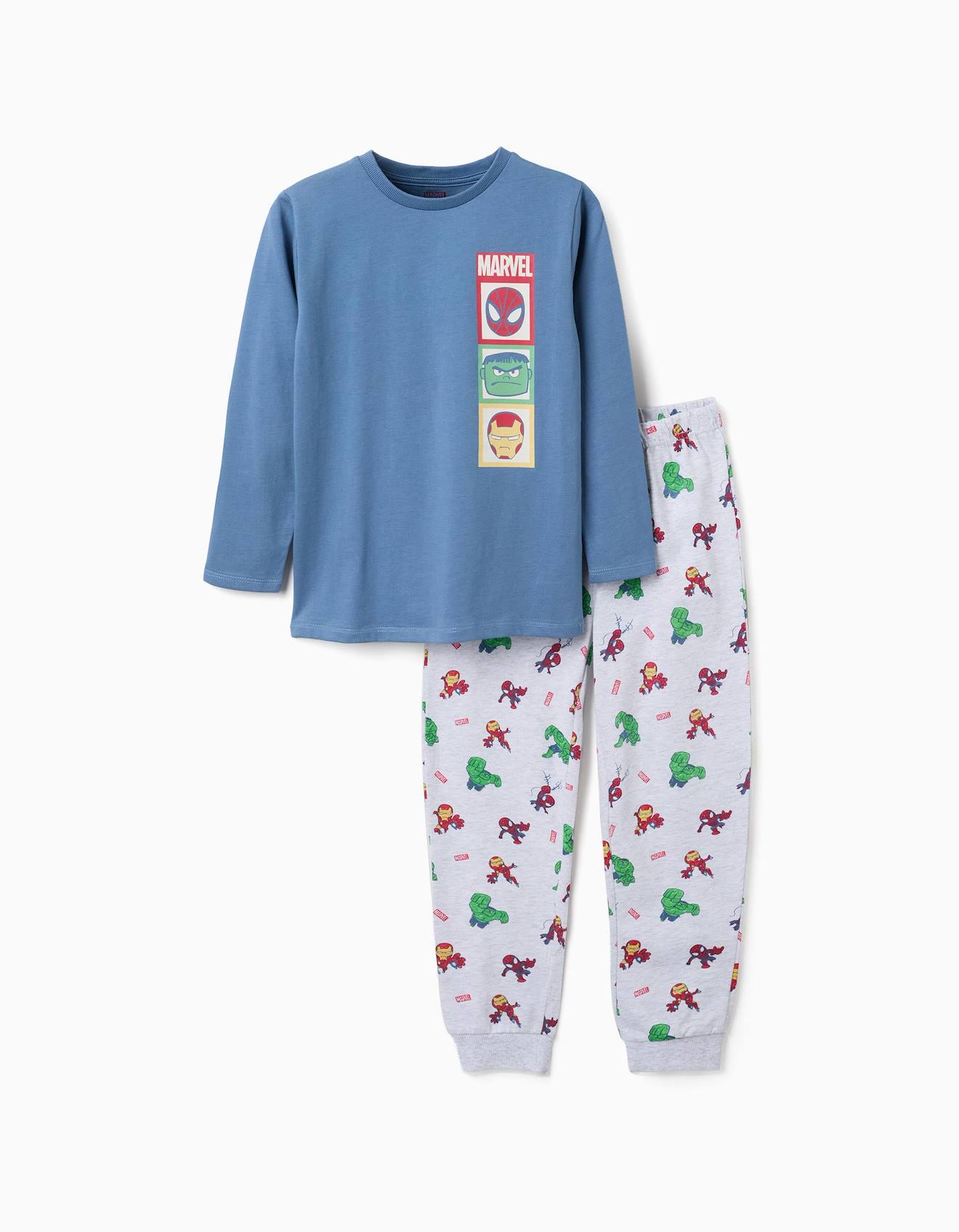 Pyjama En Coton À Manches Longues Avec Imprimés Marvel Bleu