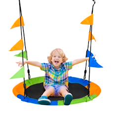 Jouet-Jeux de plein air-Aires de jeux-Portiques et balançoires-Balançoire nid d'oiseau ronde balançoire panier ø 100 cm 2 anneaux inclus métal époxy pp oxford haute densité drapeaux multicolores