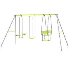 -Balançoire 3 agrès portique 2 face à face et balançoire dim. 2,83l x 1,56l x 1,8h m métal époxy