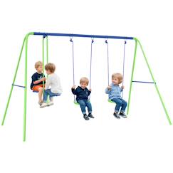 Jouet-Jeux de plein air-Aires de jeux-Balançoire 3 agrès portique avec 2 balançoires et face à face dim. 2,8l x 1,4l x 1,78h m métal époxy anticorrosion