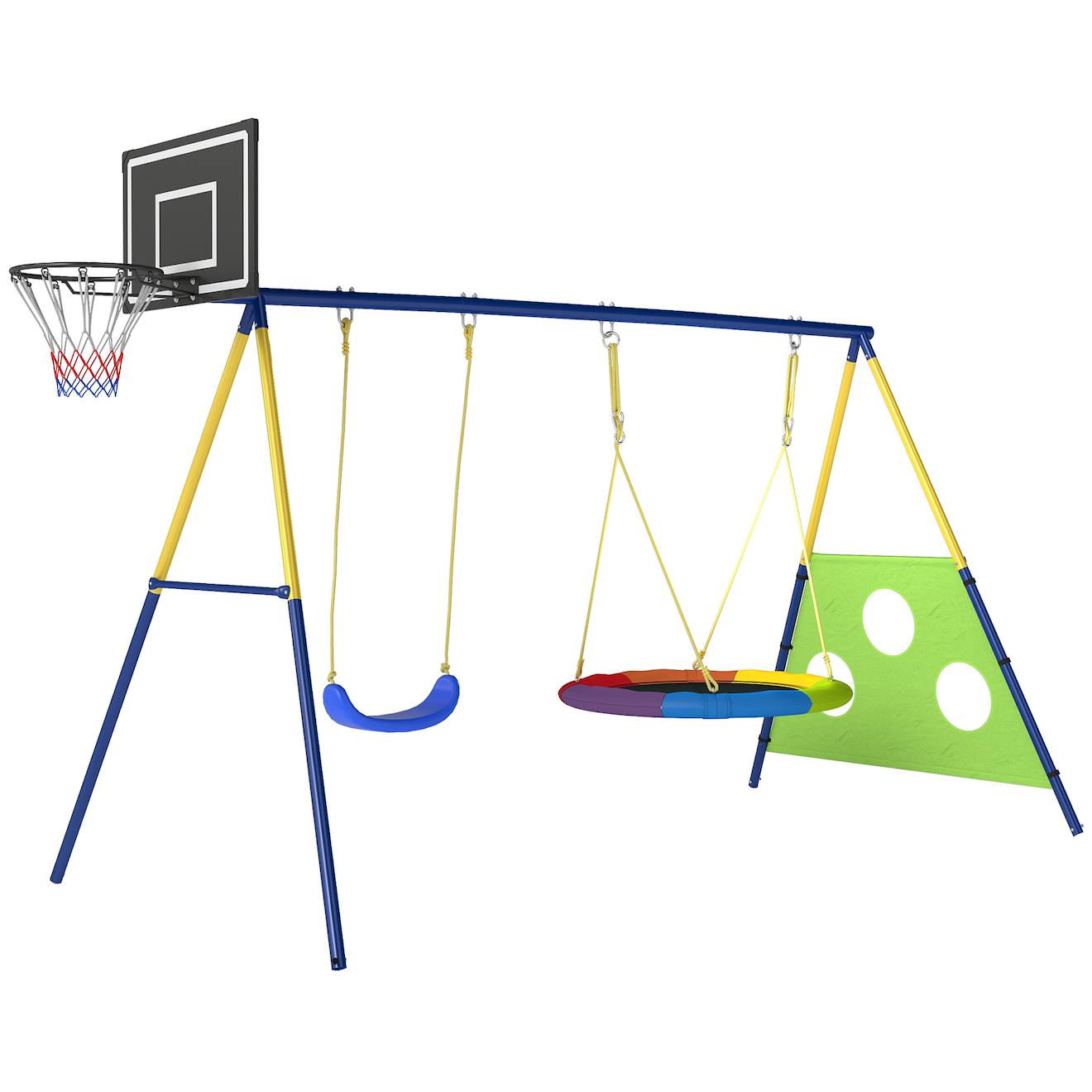 Balançoire Portique Enfant 4 En 1 Acier Bleu