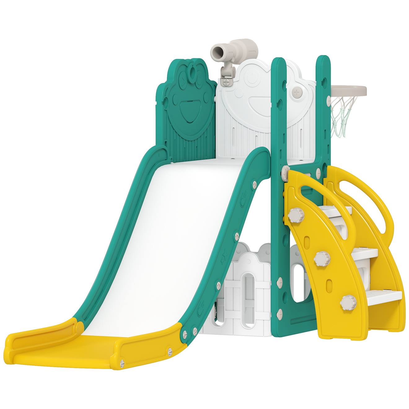 Toboggan Enfant Design Grenouille - Panier De Basket-ball Intégré - Ballon, Pompe Inclus Jaune