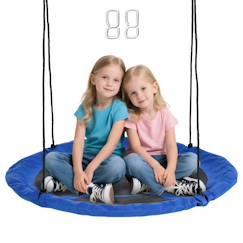 Jouet-Jeux de plein air-Aires de jeux-Balançoire nid d'oiseau ronde ø 110 cm 4 anneaux inclus bleu