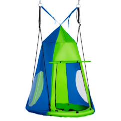 -Balançoire nid d'oiseau ronde balançoire panier ø 1 x 1,8h m - tente amovible incluse - 4 anneaux inclus métal époxy oxford haute densité