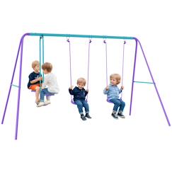 Balançoire 3 agrès portique avec 2 balançoires et face à face dim. 2,8l x 1,4l x 1,78h m métal époxy anticorrosion  - vertbaudet enfant
