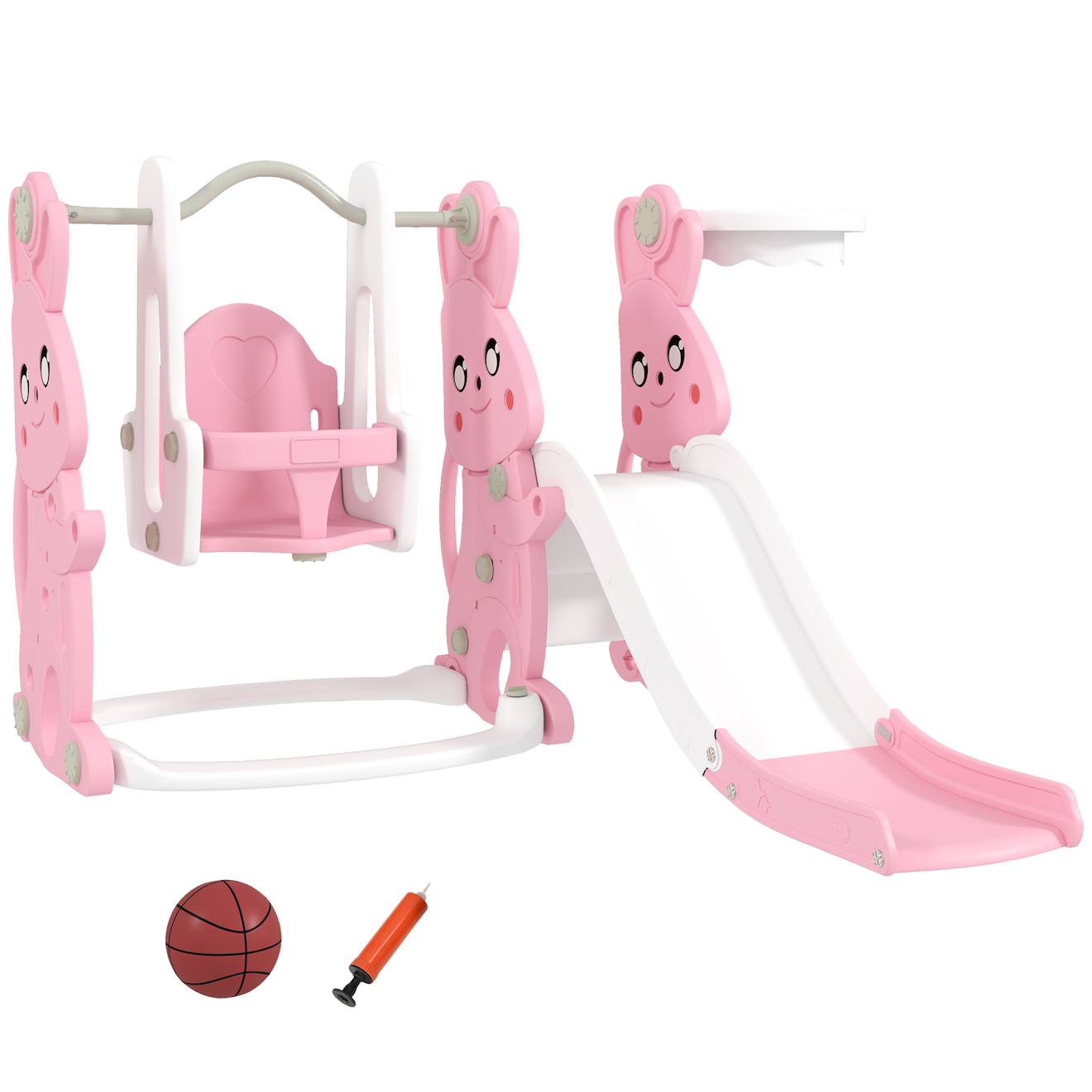 Toboggan Balançoire Panier Basket Enfant 3 En 1 Design Lapin Hdpe Rose