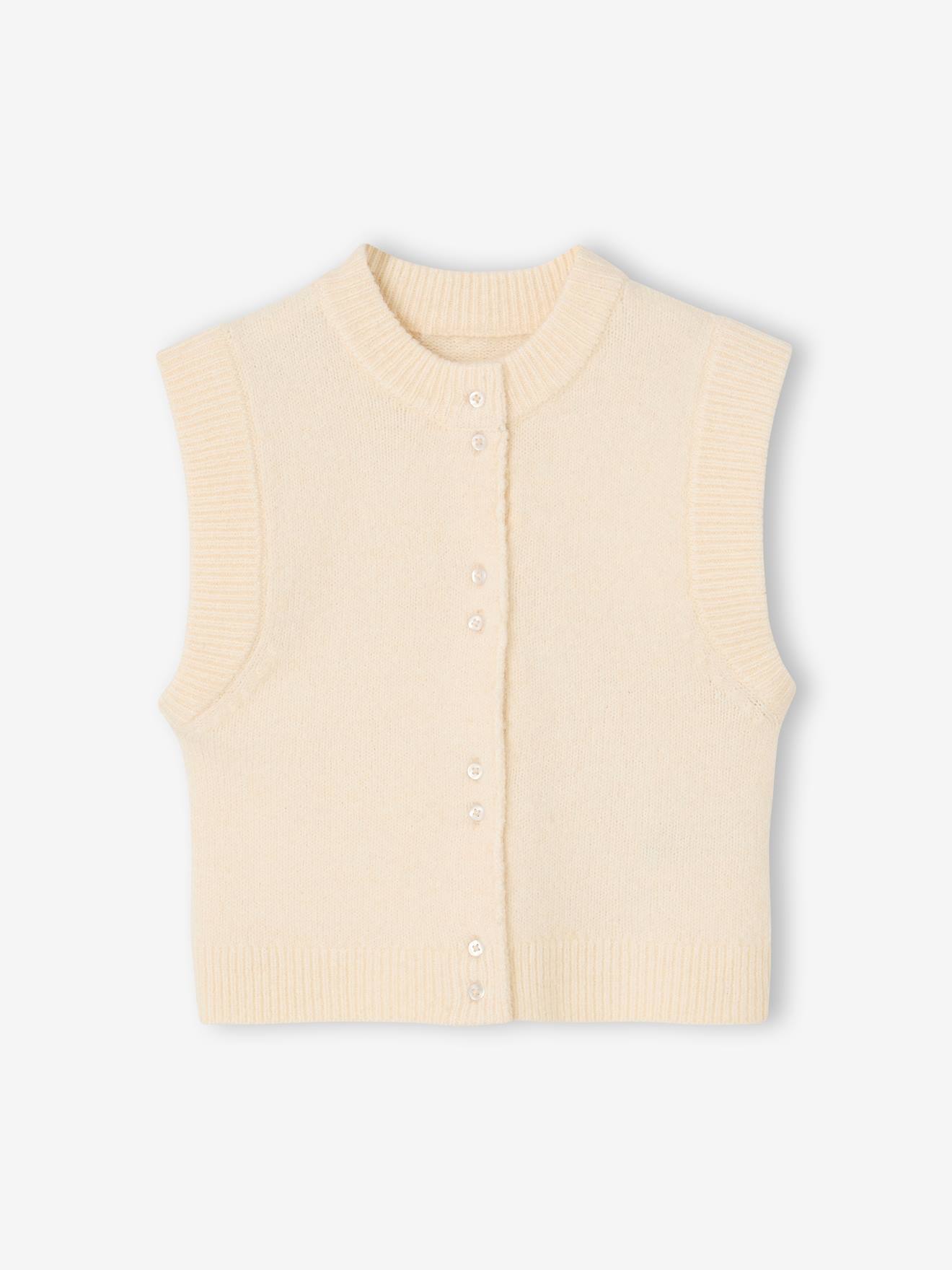 Gilet sans manches fille boutonné devant vanille