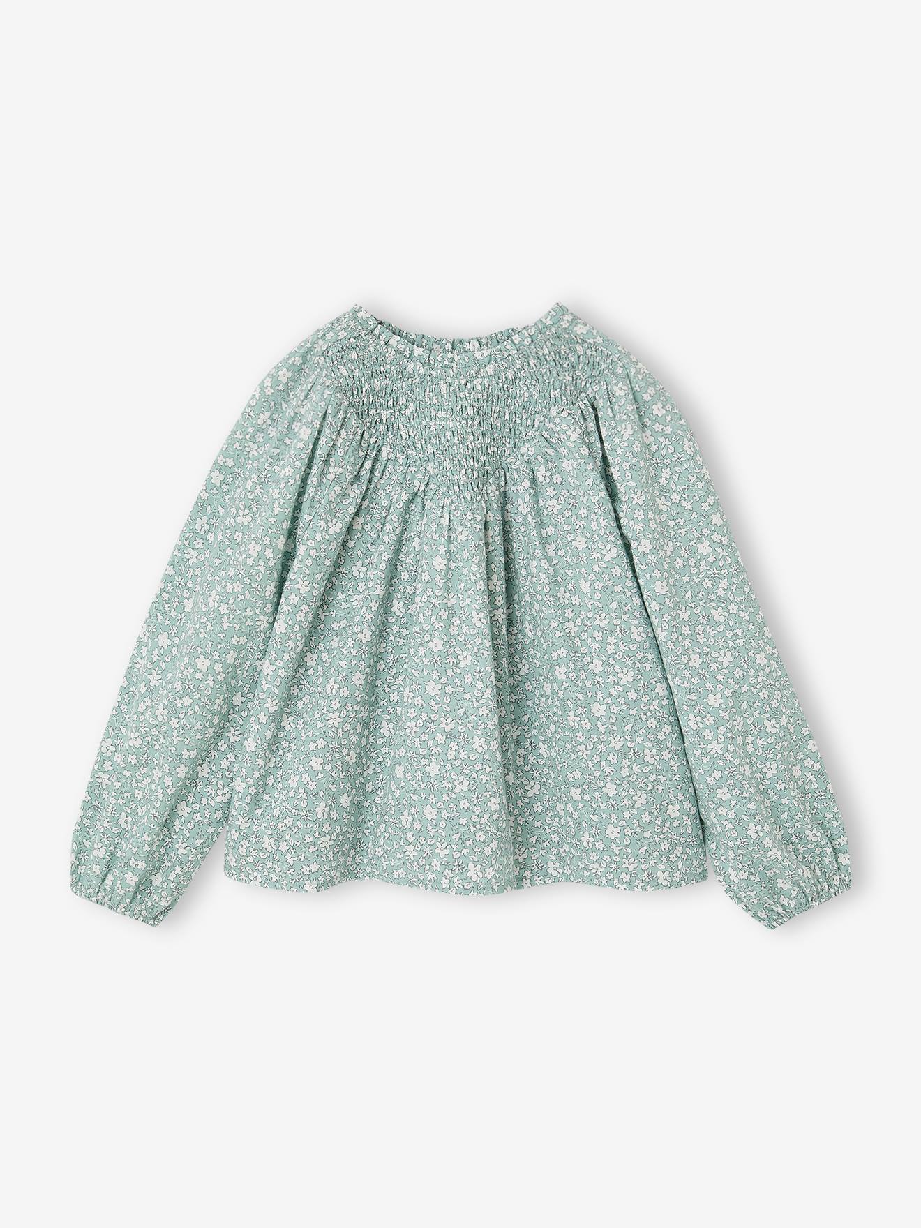 Blouse fille manches smockes vert sauge 20€