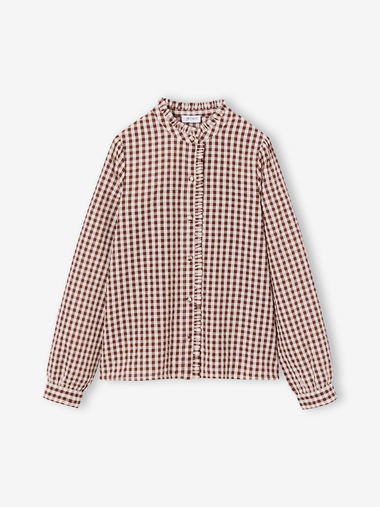 Chemise fille manches longues chocolat 26€
