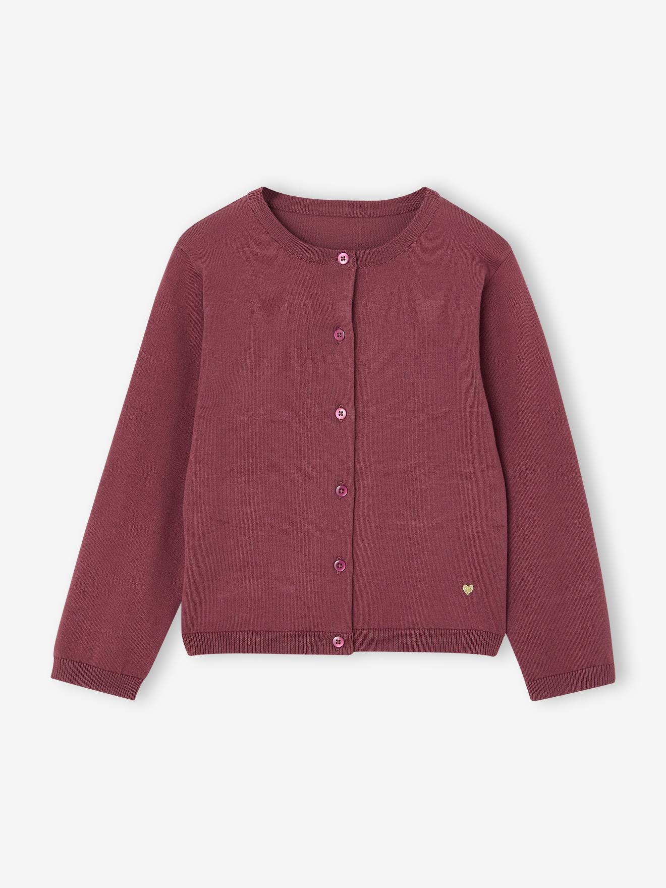 Gilet fille maille fine BASICS prune