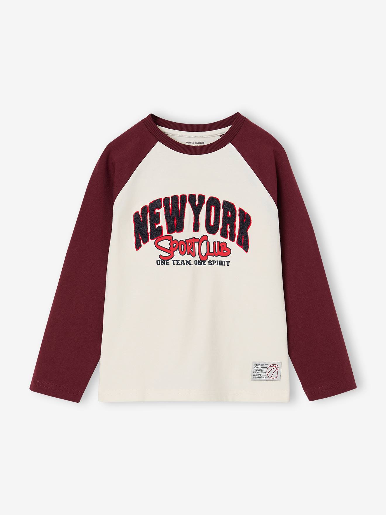 T-shirt manches longues raglan garçon bordeaux