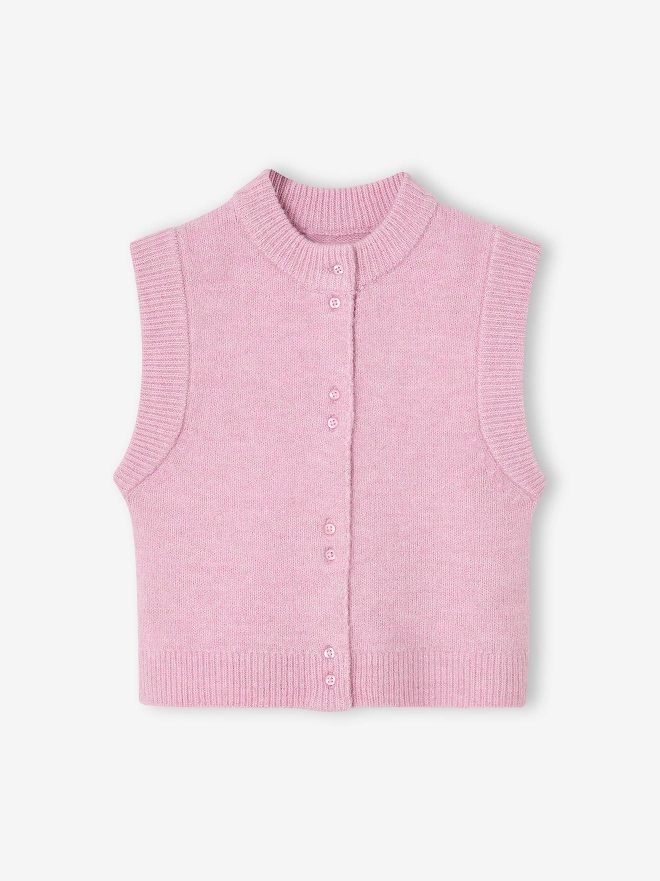 Gilet sans manches fille boutonné devant lilas