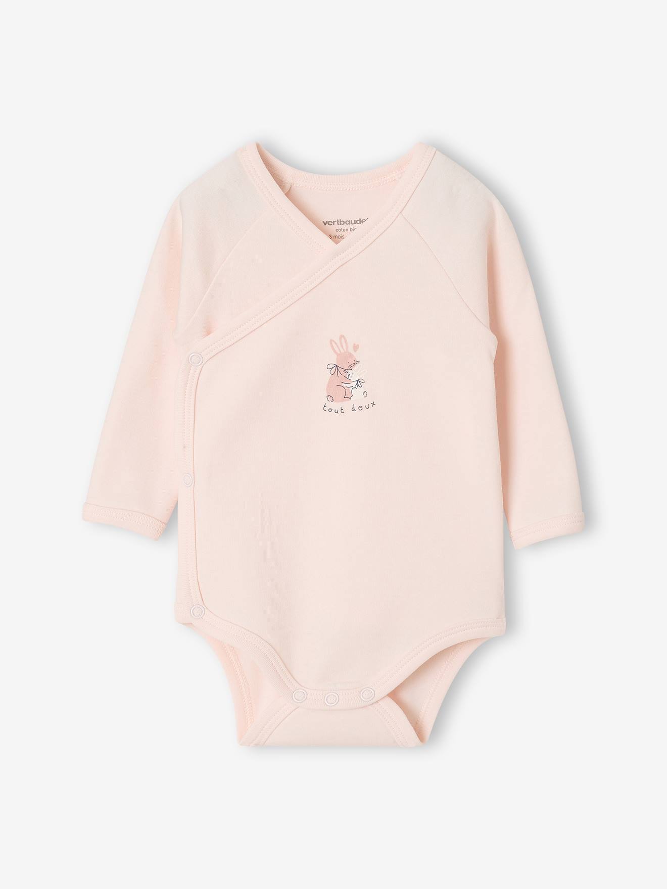 Lot de 2 bodies naissance manches longues rose pâle (Vertbaudet) - Image 1