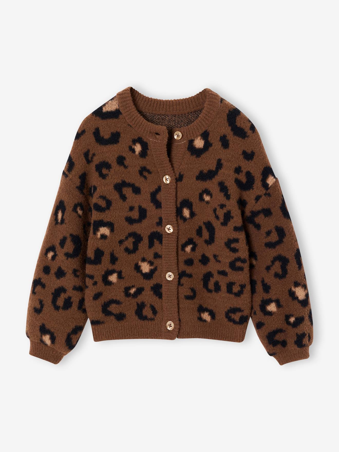 Gilet fille motif animalier maille mousseuse marron 26$