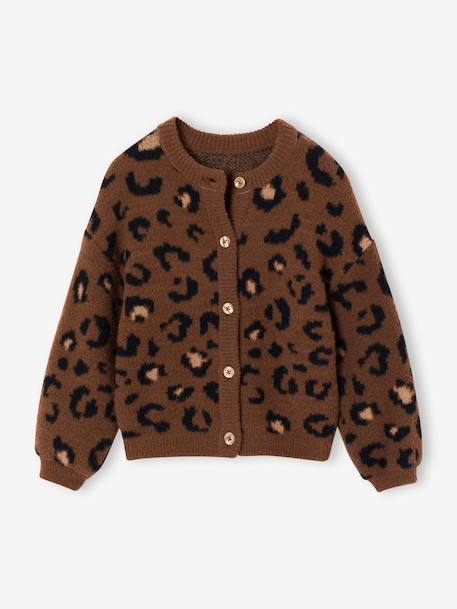 Fille-Pull, gilet, sweat-Gilet fille motif animalier maille mousseuse 