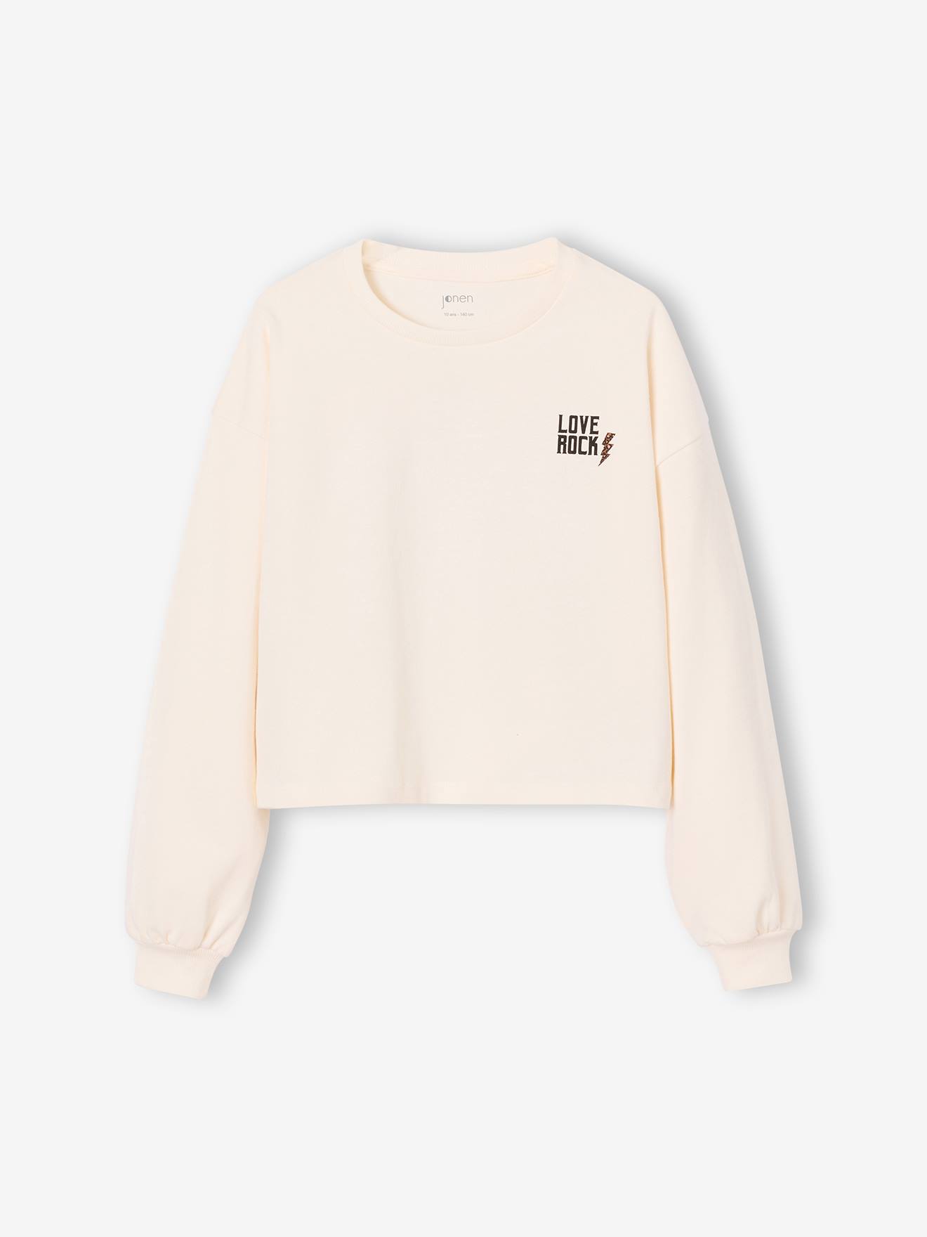 Tee-shirt cropped fille motif dos vanille