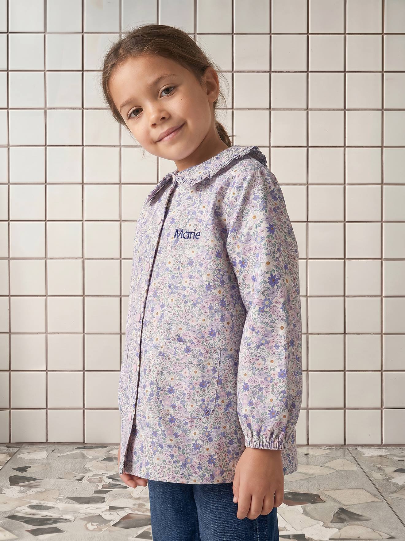 Tablier fille personnalisable lilas poudr 15€