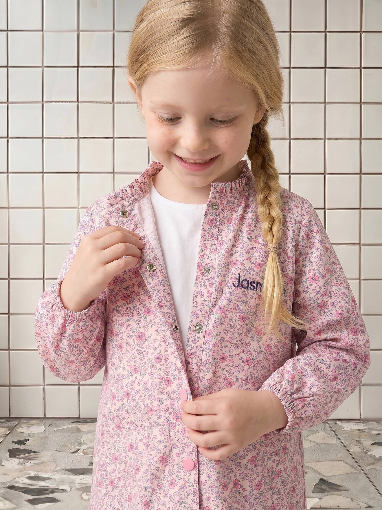 Tablier fille pressionn personnalisable rose drage 15€