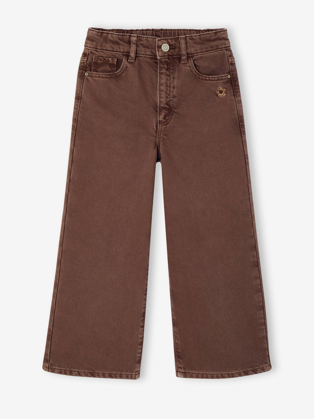 Pantalon fille large couleur chocolat