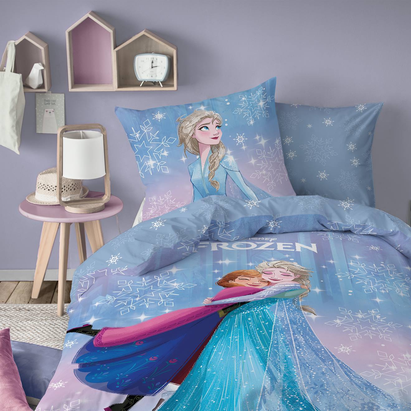 Parure De Lit Imprimée 100% Coton, Disney Home Frozen Frozenia Bleu