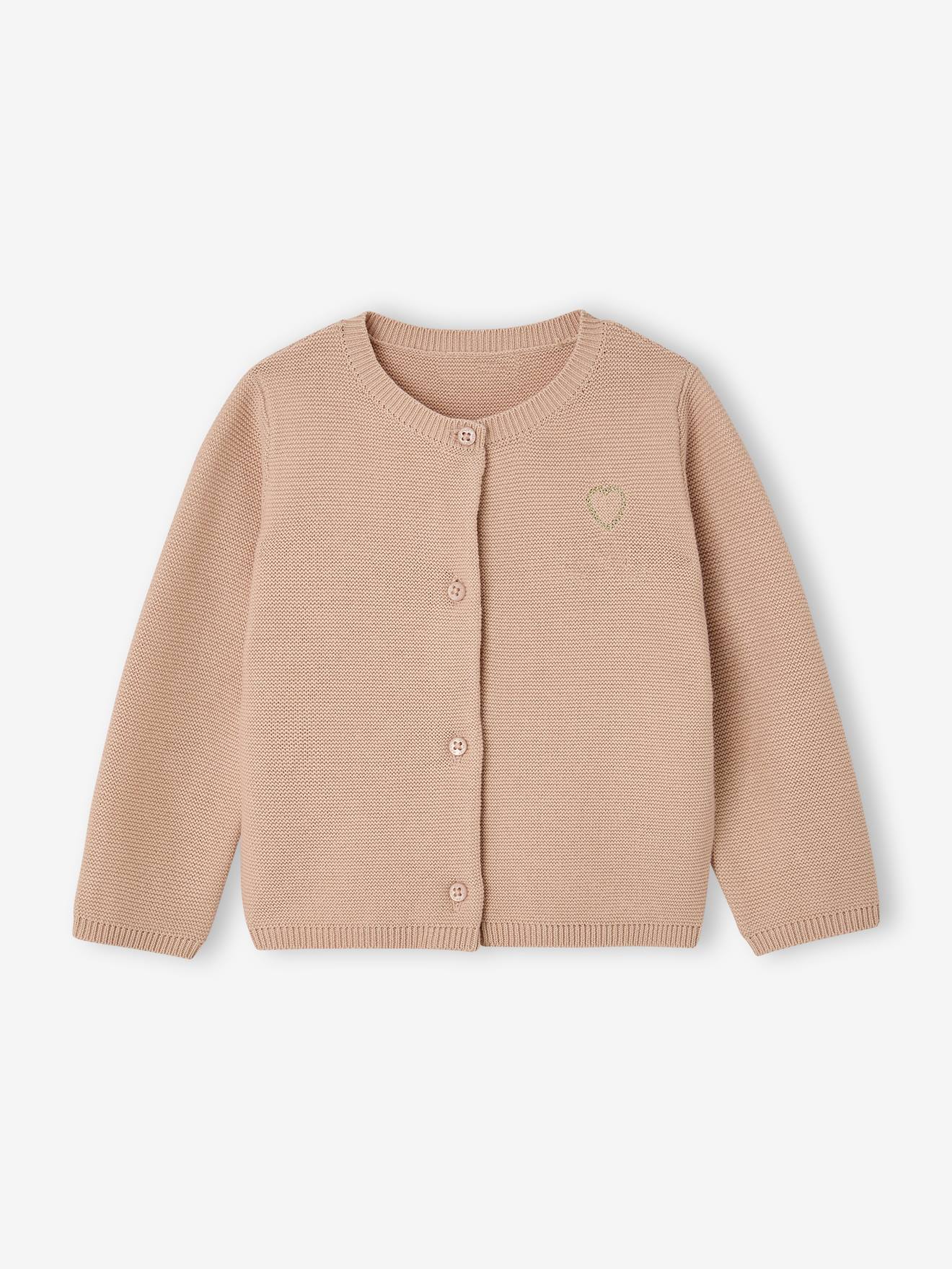 Cardigan broderie dorée coeur bébé beige