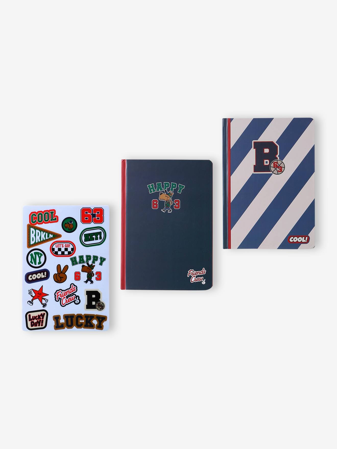 Lot de 2 cahiers et stickers papier marine