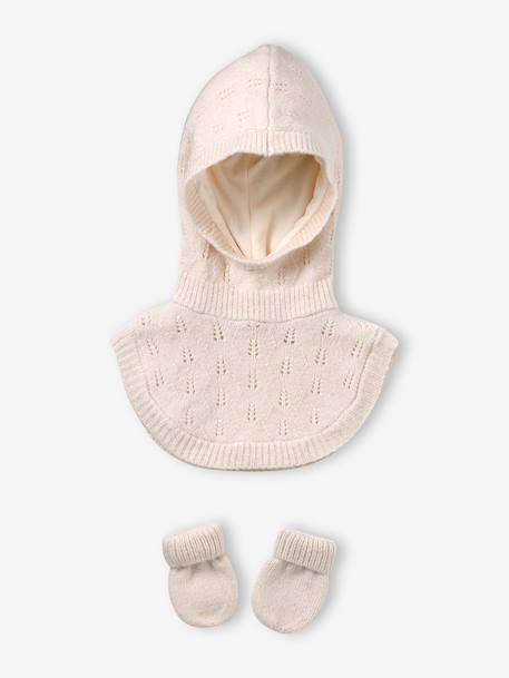 Bébé-Accessoires-Ensemble bébé fille cagoule et moufles