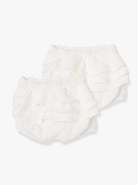 Lot De 2 Bloomers Bebe Fille En Gaze De Coton Lot Blanc Vertbaudet