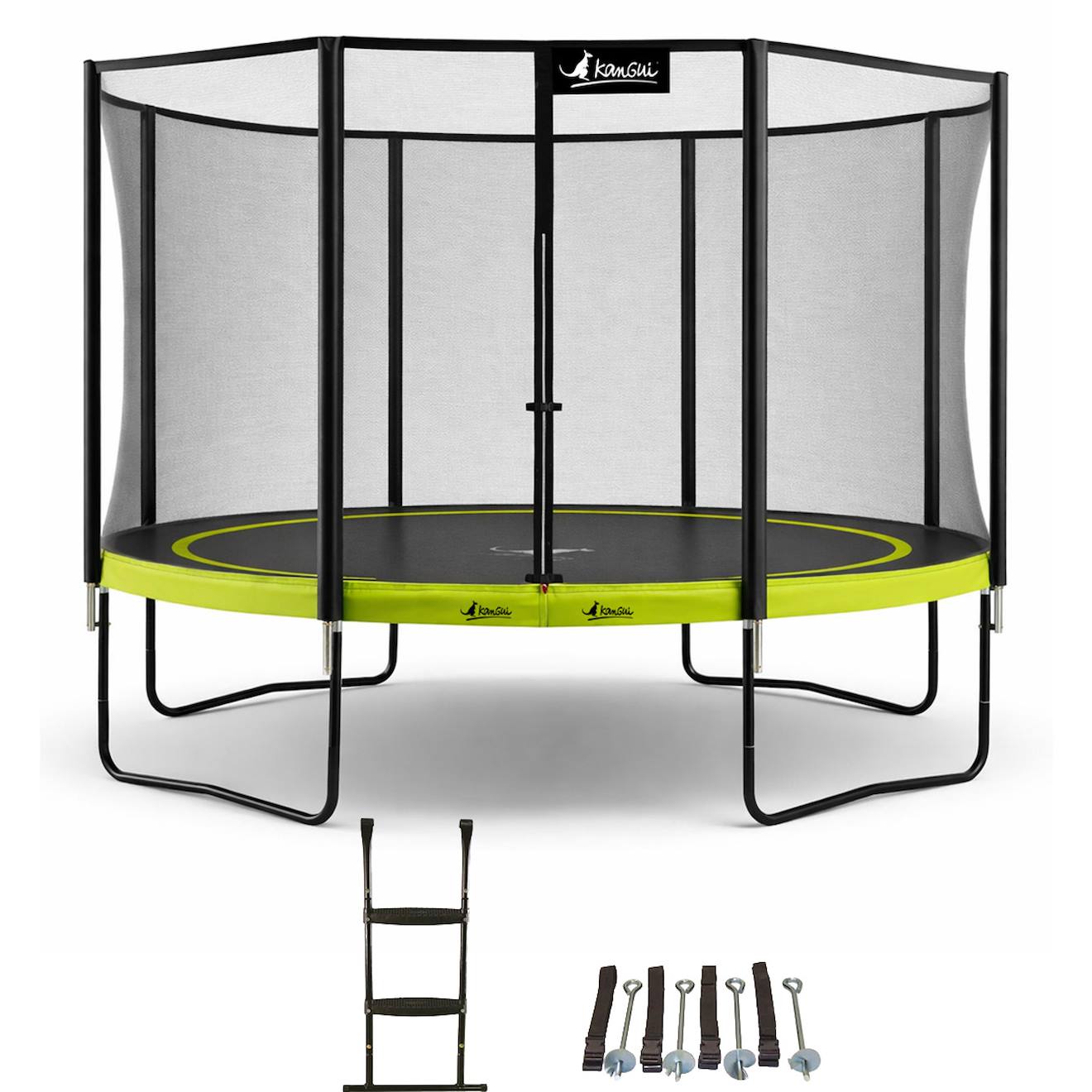 Trampoline Ø 430cm + Filet De Sécurité + Échelle + Kit Ancrage - Punchi 430 Vert Vert