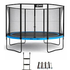 Jouet-Jeux de plein air-Jeux de plage-Trampoline ø 430cm + filet de sécurité + échelle + kit ancrage - punchi 430 bleu