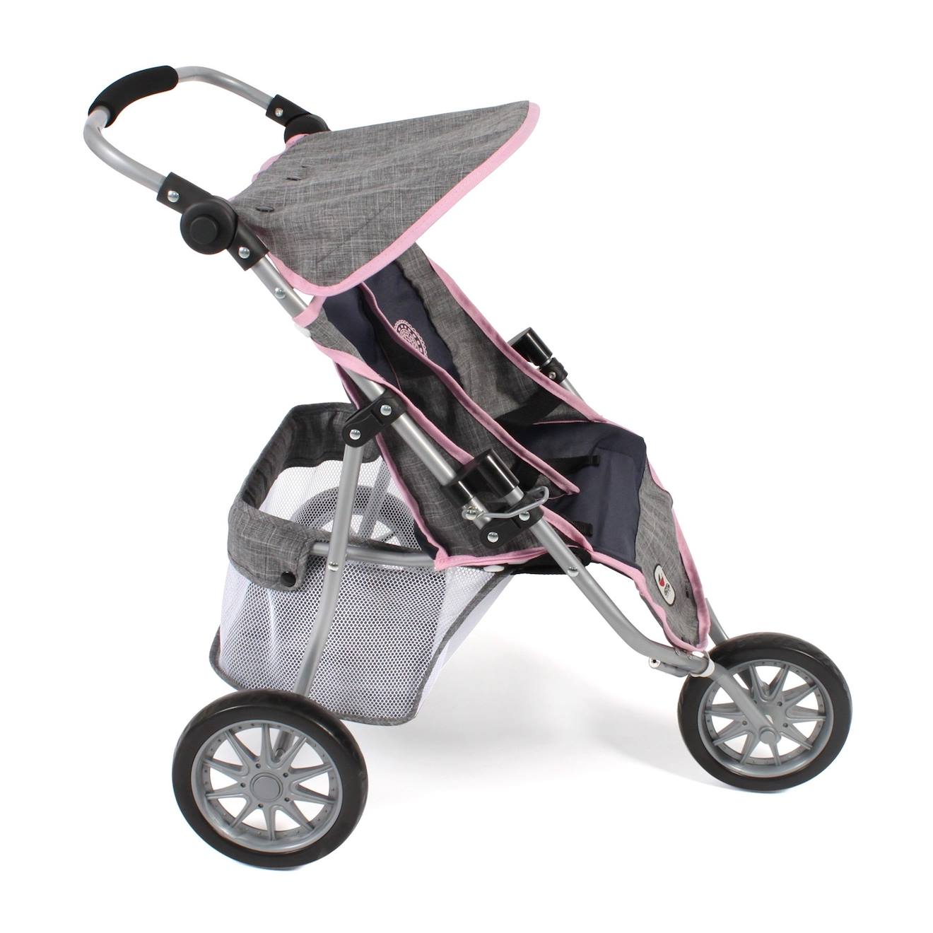 Poussette Jogger 3 Roues Pour Poupées Jumelles Gris Et Rose