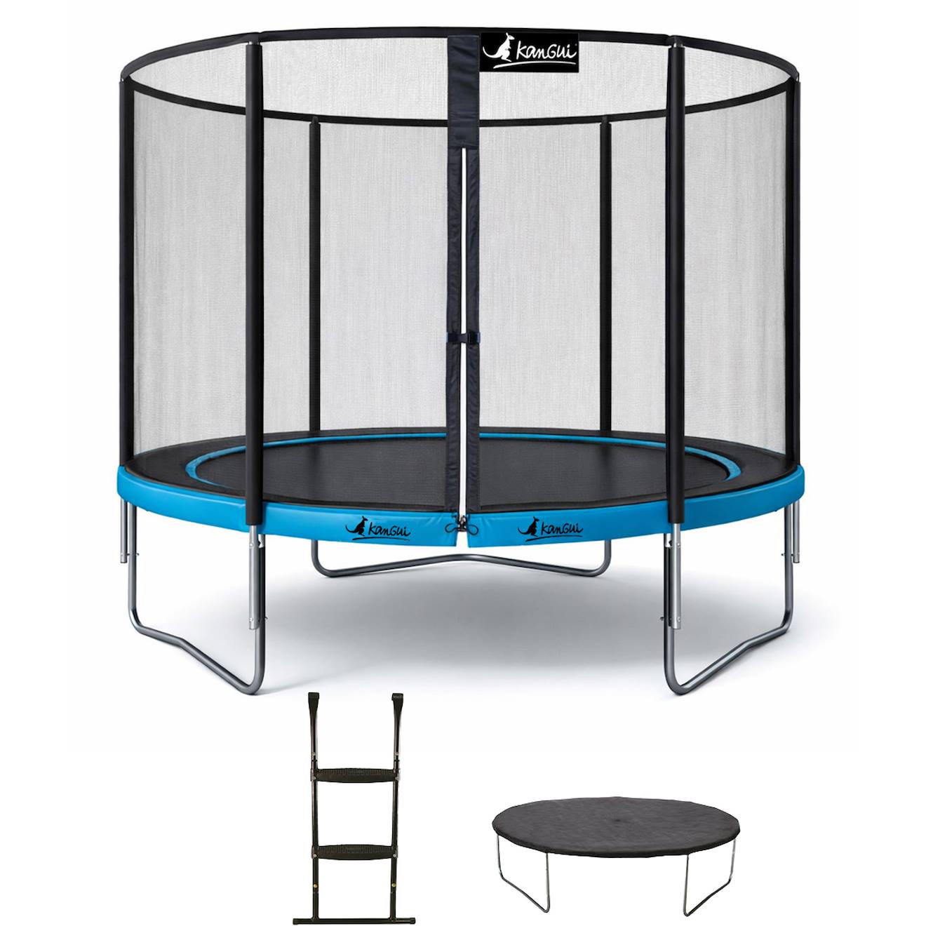 Trampoline Ø 300cm + Filet De Sécurité + Échelle + Bâche - Punchi 300 Bleu Bleu