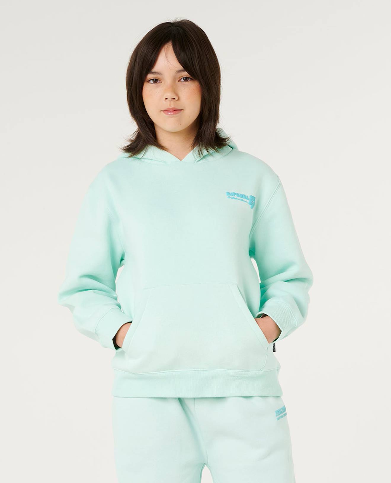 Sweat À Capuche Hibiscus Heat Fille Bleu Mer Clair