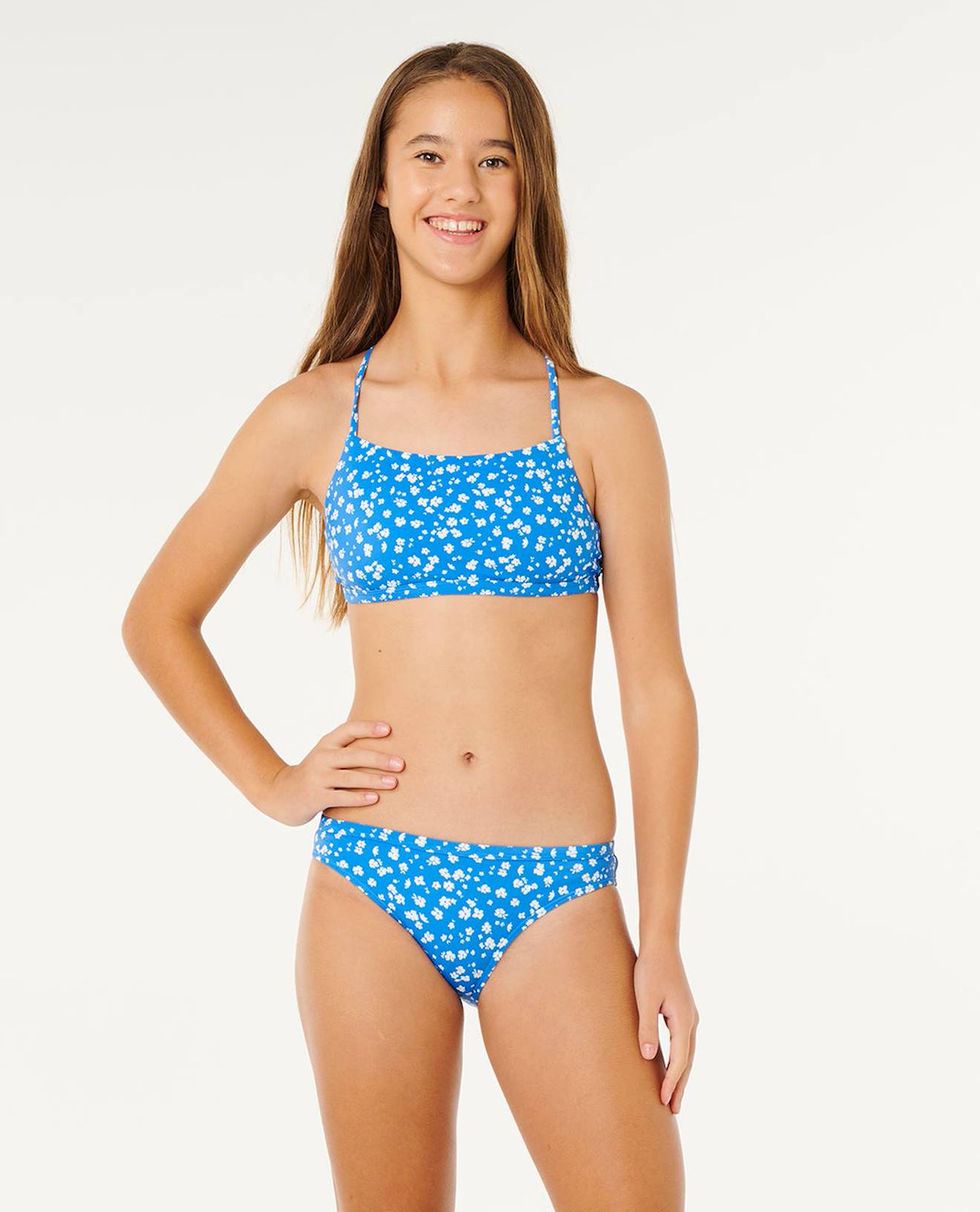 Maillot De Bain Ensemble Surf Puff Floral 3 Pièces Fille Bleu Profond