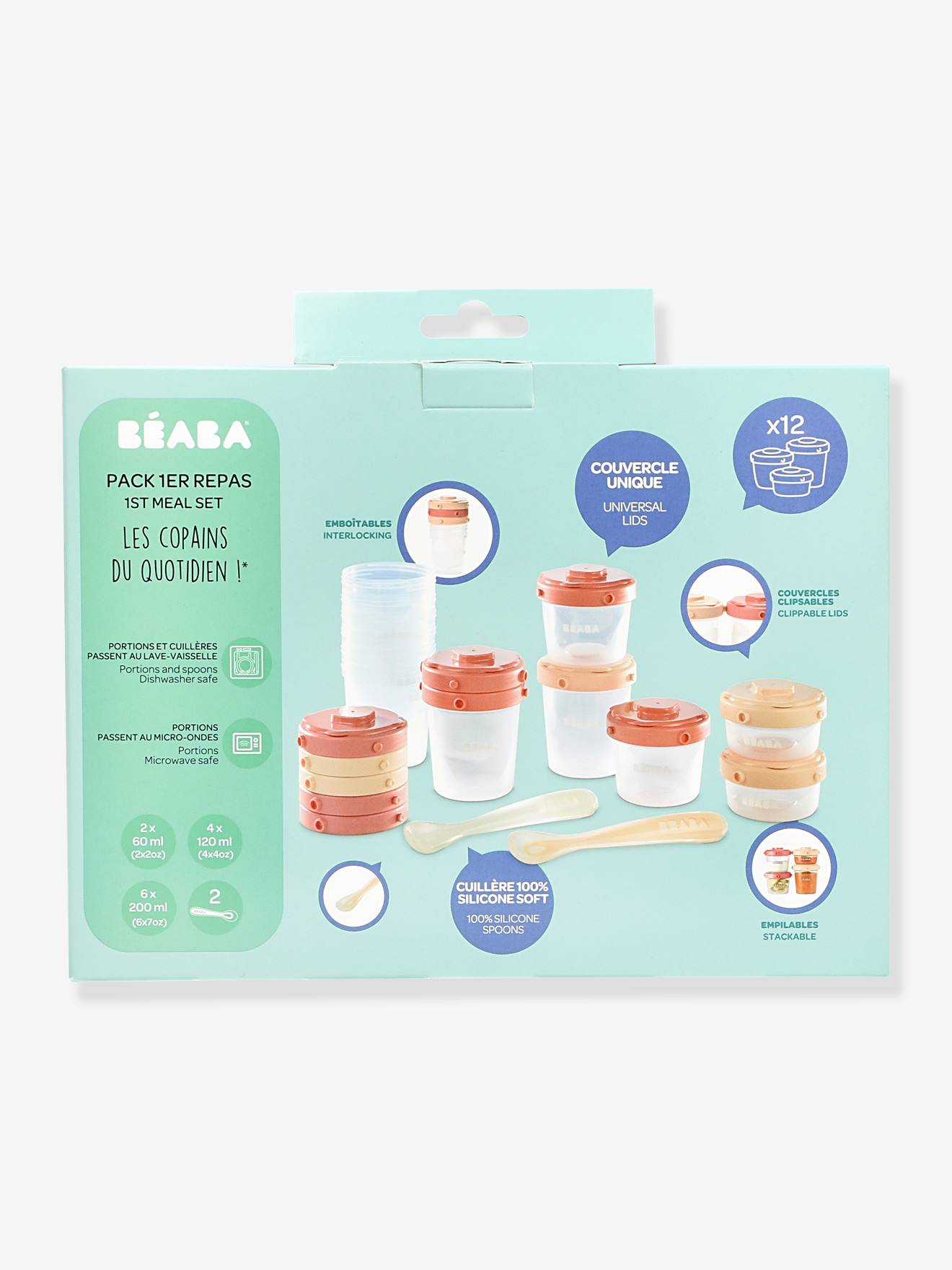 12 Pots De Conservation Beaba Pack Premier Repas 2 Cuilleres Silicone Le Repas De Bebe Boites De Conservation