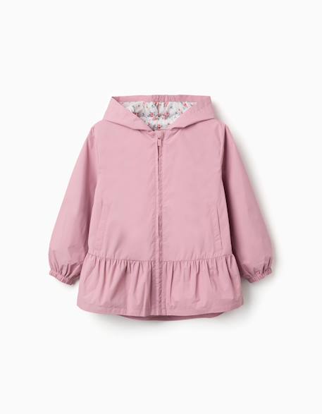 Fille-Manteau, veste-Coupe-vent avec capuche et ourlet à volants