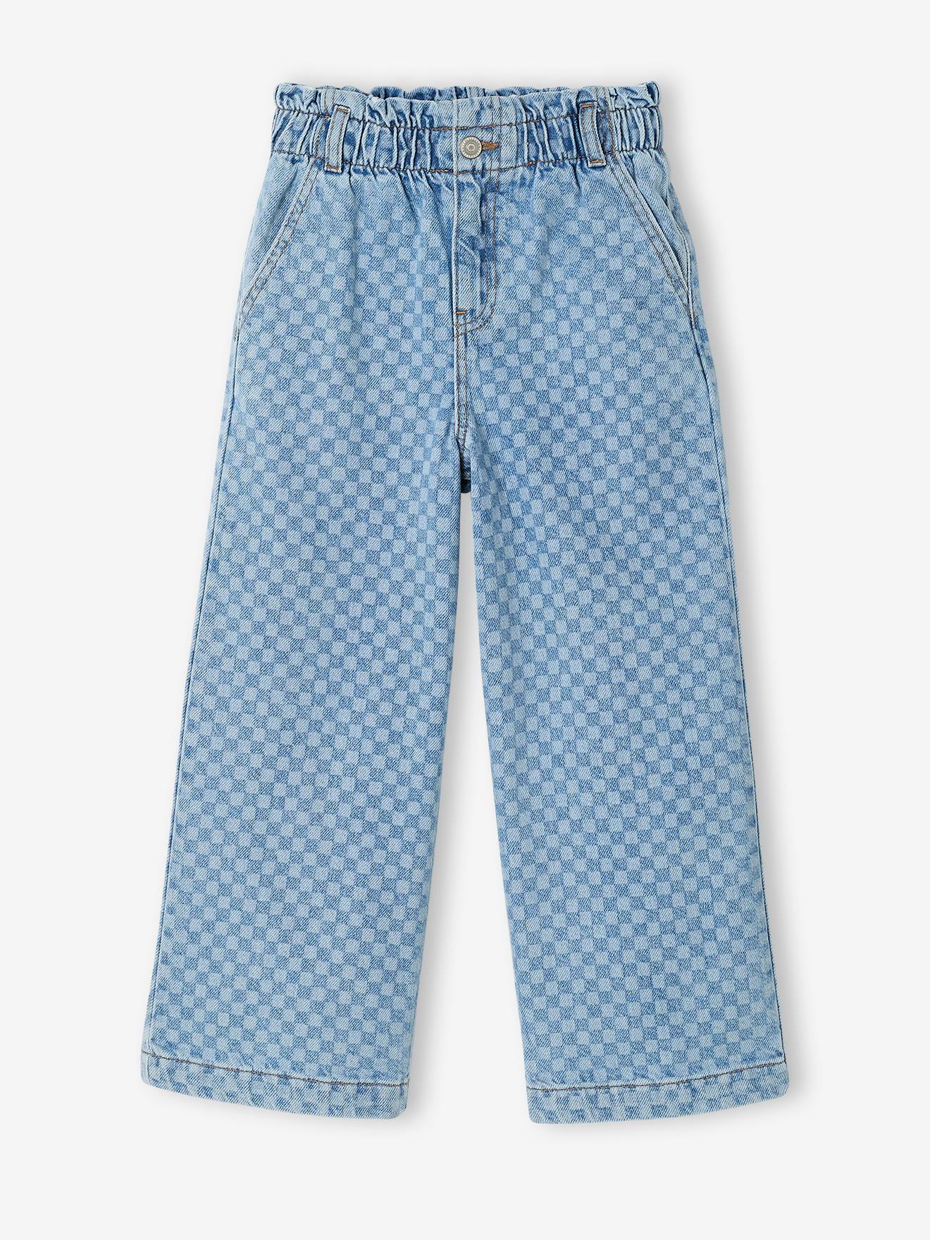 Pantalon fille large motifs fantaisie bleu clair 26$