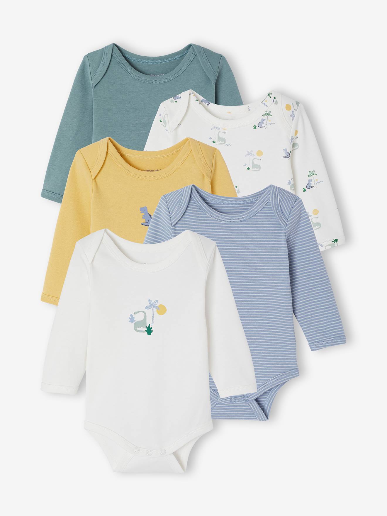 Lot de 5 bodies bébé garçon manches longues écru